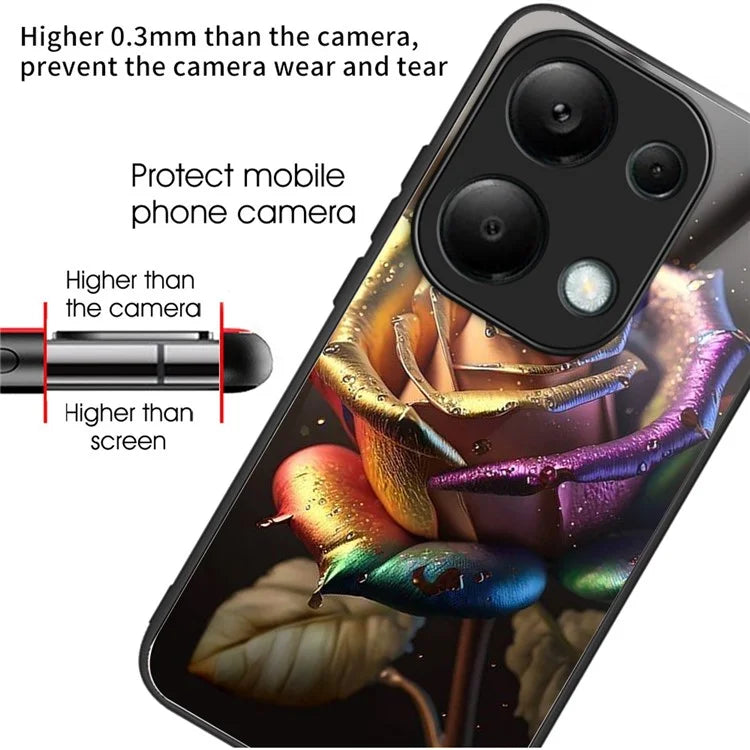 For Xiaomi Redmi Note 13 Pro 4G / Poco M6 Pro 4G Case Tempered Glass TPU Drop-Proof Phone Cover Pattern Printing