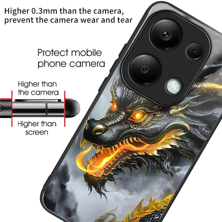 For Xiaomi Redmi Note 13 Pro 4G / Poco M6 Pro 4G Case Tempered Glass TPU Drop-Proof Phone Cover Pattern Printing