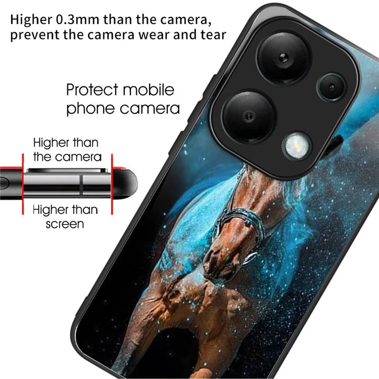 For Xiaomi Redmi Note 13 Pro 4G / Poco M6 Pro 4G Case Tempered Glass TPU Drop-Proof Phone Cover Pattern Printing