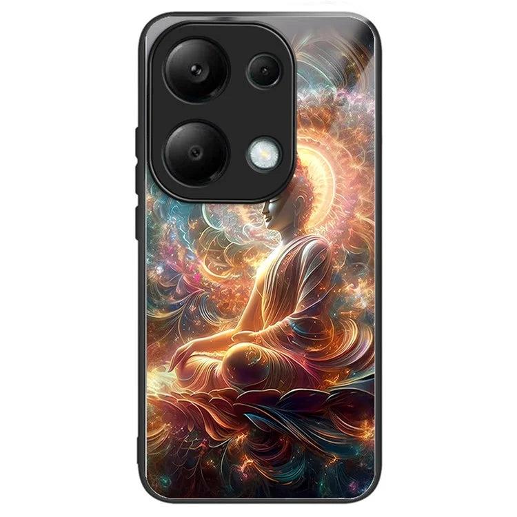 For Xiaomi Redmi Note 13 Pro 4G / Poco M6 Pro 4G Case Tempered Glass TPU Drop-Proof Phone Cover Pattern Printing