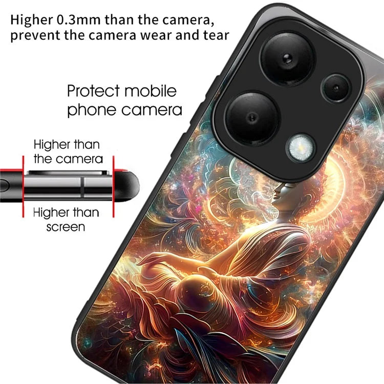 For Xiaomi Redmi Note 13 Pro 4G / Poco M6 Pro 4G Case Tempered Glass TPU Drop-Proof Phone Cover Pattern Printing