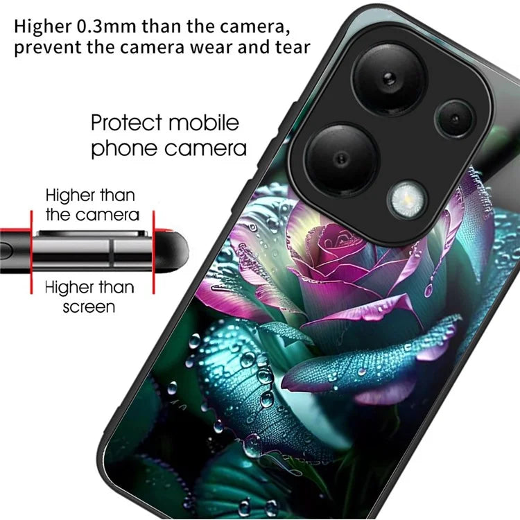 For Xiaomi Redmi Note 13 Pro 4G / Poco M6 Pro 4G Case Tempered Glass TPU Drop-Proof Phone Cover Pattern Printing