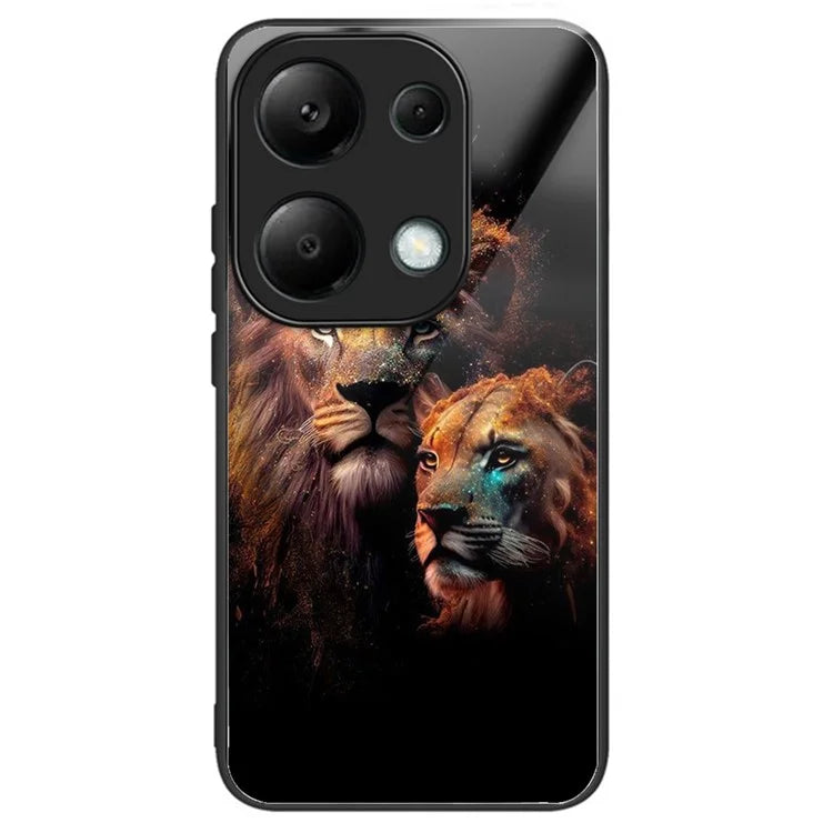 For Xiaomi Redmi Note 13 Pro 4G / Poco M6 Pro 4G Case Tempered Glass TPU Drop-Proof Phone Cover Pattern Printing