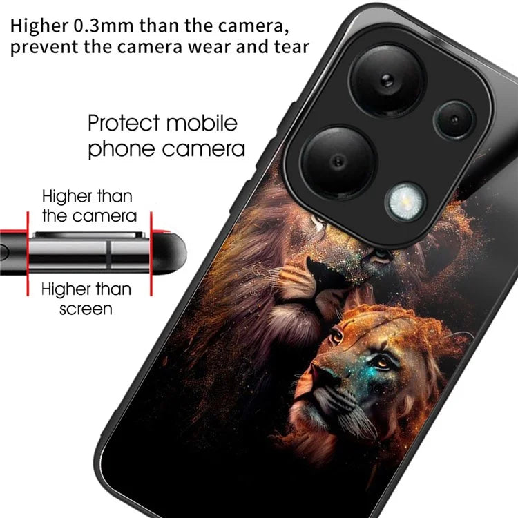 For Xiaomi Redmi Note 13 Pro 4G / Poco M6 Pro 4G Case Tempered Glass TPU Drop-Proof Phone Cover Pattern Printing