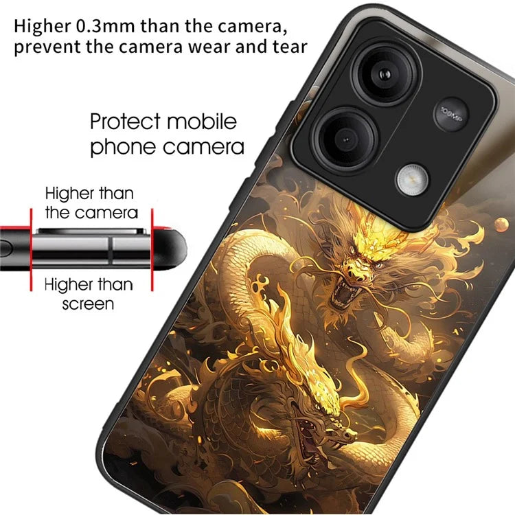 For Xiaomi Redmi Note 13 5G Case Tempered Glass TPU Drop-Proof Phone Cover Pattern Printing
