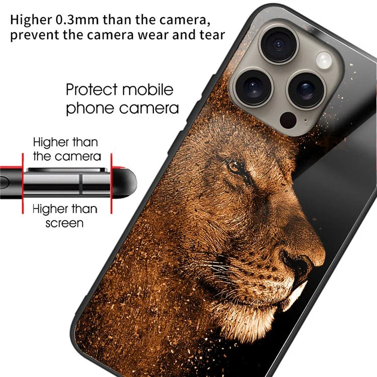 For iPhone 16 Pro Max Case Tempered Glass TPU Drop-Proof Phone Cover Pattern Printing