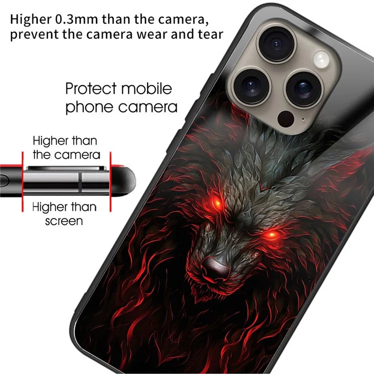 For iPhone 16 Pro Max Case Tempered Glass TPU Drop-Proof Phone Cover Pattern Printing