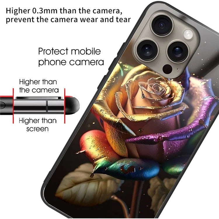 For iPhone 16 Pro Max Case Tempered Glass TPU Drop-Proof Phone Cover Pattern Printing