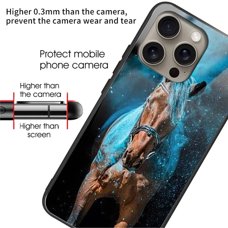 For iPhone 16 Pro Max Case Tempered Glass TPU Drop-Proof Phone Cover Pattern Printing