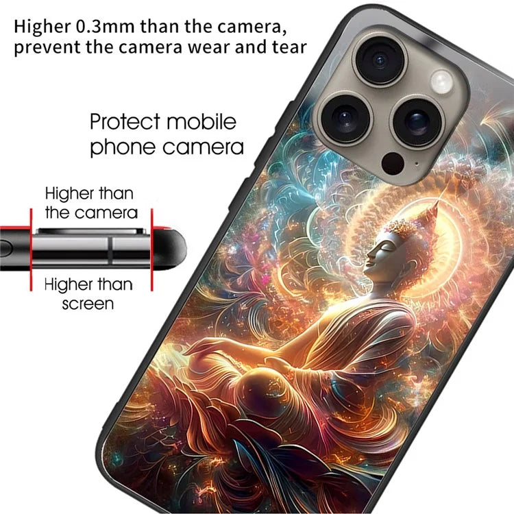 For iPhone 16 Pro Max Case Tempered Glass TPU Drop-Proof Phone Cover Pattern Printing