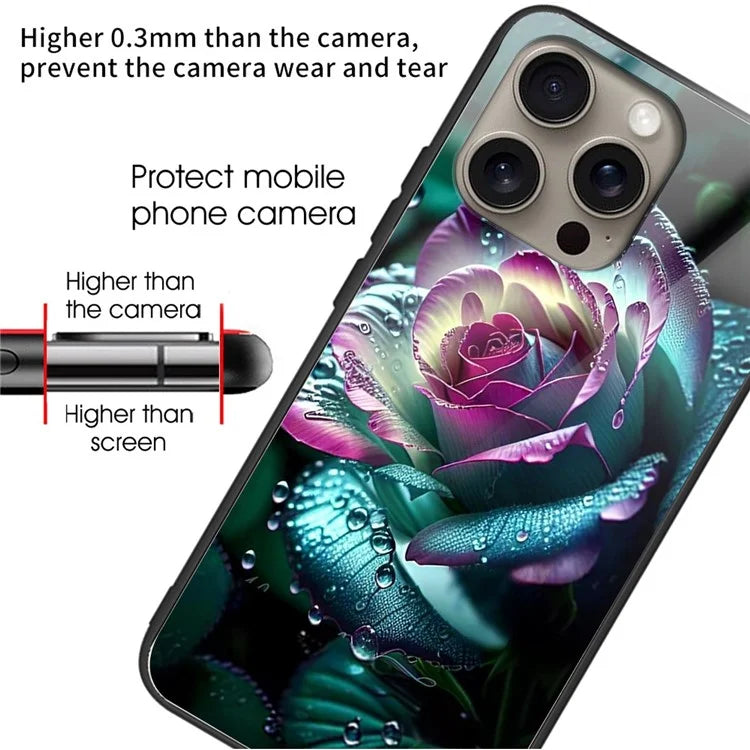 For iPhone 16 Pro Max Case Tempered Glass TPU Drop-Proof Phone Cover Pattern Printing