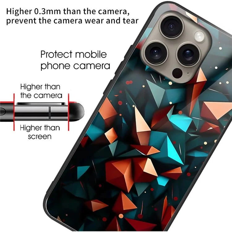 For iPhone 16 Pro Max Case Tempered Glass TPU Drop-Proof Phone Cover Pattern Printing