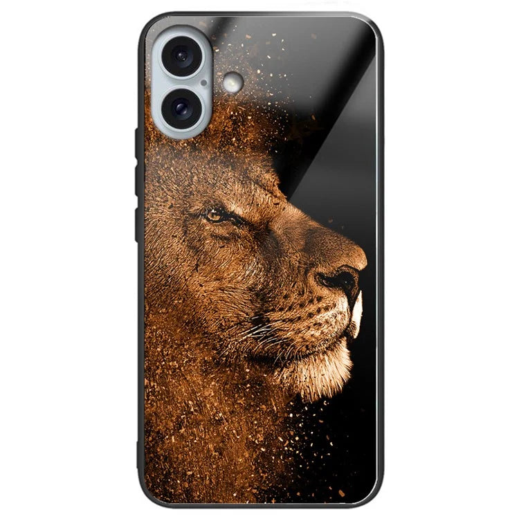 For iPhone 16 Plus Case Tempered Glass TPU Drop-Proof Phone Cover Pattern Printing