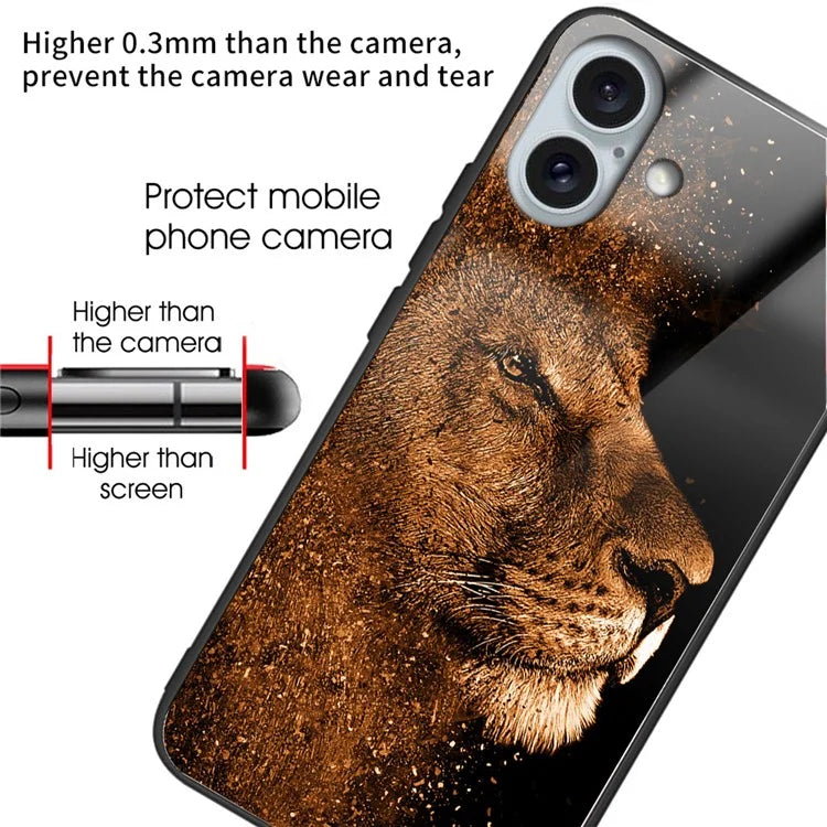 For iPhone 16 Plus Case Tempered Glass TPU Drop-Proof Phone Cover Pattern Printing