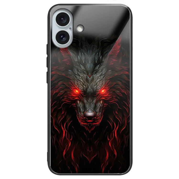 For iPhone 16 Plus Case Tempered Glass TPU Drop-Proof Phone Cover Pattern Printing