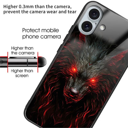For iPhone 16 Plus Case Tempered Glass TPU Drop-Proof Phone Cover Pattern Printing