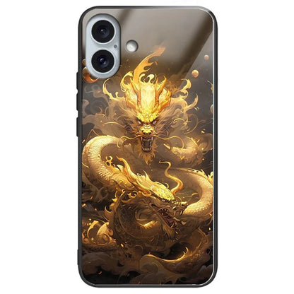 For iPhone 16 Plus Case Tempered Glass TPU Drop-Proof Phone Cover Pattern Printing