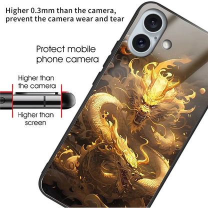 For iPhone 16 Plus Case Tempered Glass TPU Drop-Proof Phone Cover Pattern Printing