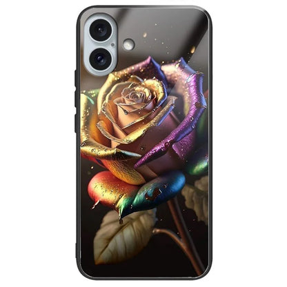 For iPhone 16 Plus Case Tempered Glass TPU Drop-Proof Phone Cover Pattern Printing