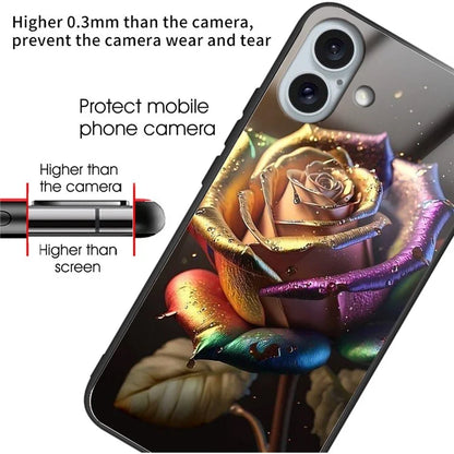 For iPhone 16 Plus Case Tempered Glass TPU Drop-Proof Phone Cover Pattern Printing