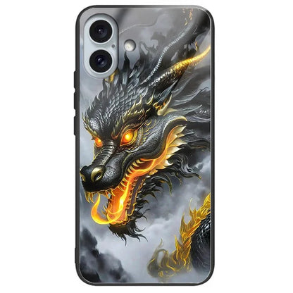 For iPhone 16 Plus Case Tempered Glass TPU Drop-Proof Phone Cover Pattern Printing