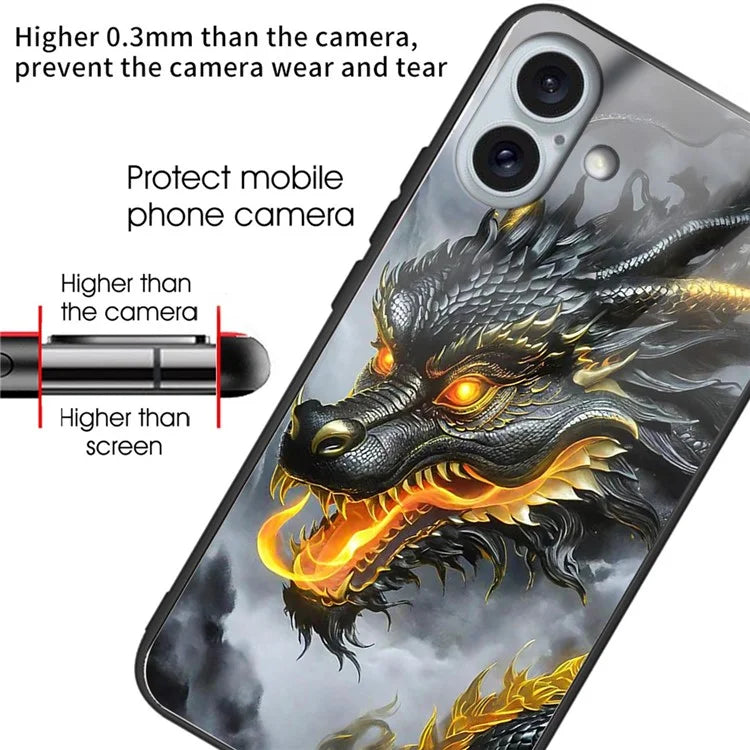 For iPhone 16 Plus Case Tempered Glass TPU Drop-Proof Phone Cover Pattern Printing