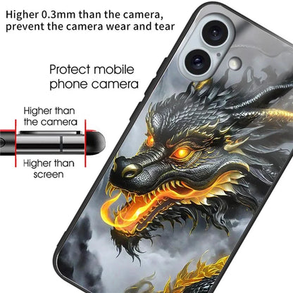For iPhone 16 Plus Case Tempered Glass TPU Drop-Proof Phone Cover Pattern Printing