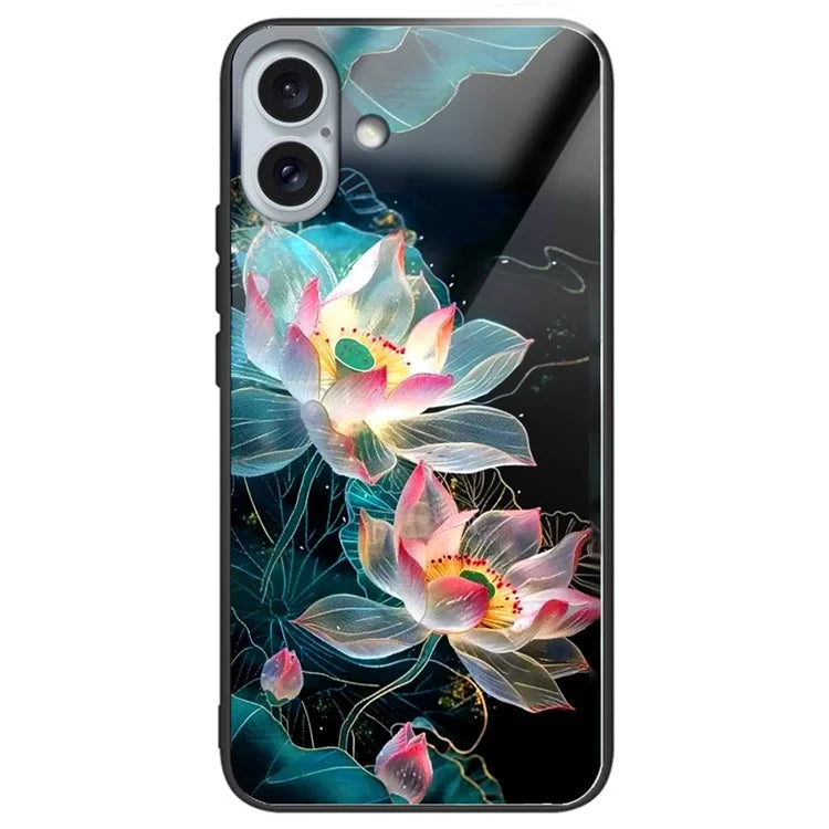For iPhone 16 Plus Case Tempered Glass TPU Drop-Proof Phone Cover Pattern Printing