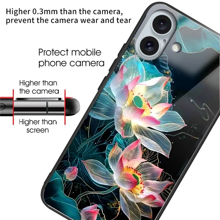 For iPhone 16 Plus Case Tempered Glass TPU Drop-Proof Phone Cover Pattern Printing