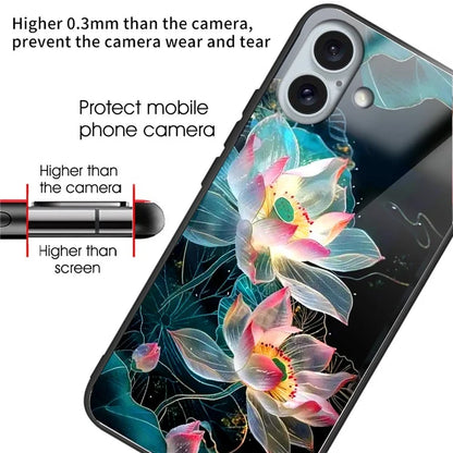For iPhone 16 Plus Case Tempered Glass TPU Drop-Proof Phone Cover Pattern Printing