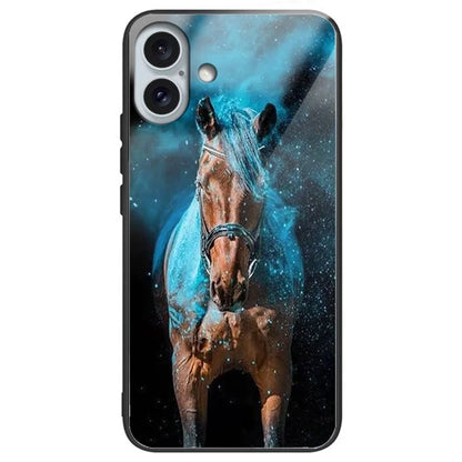 For iPhone 16 Plus Case Tempered Glass TPU Drop-Proof Phone Cover Pattern Printing