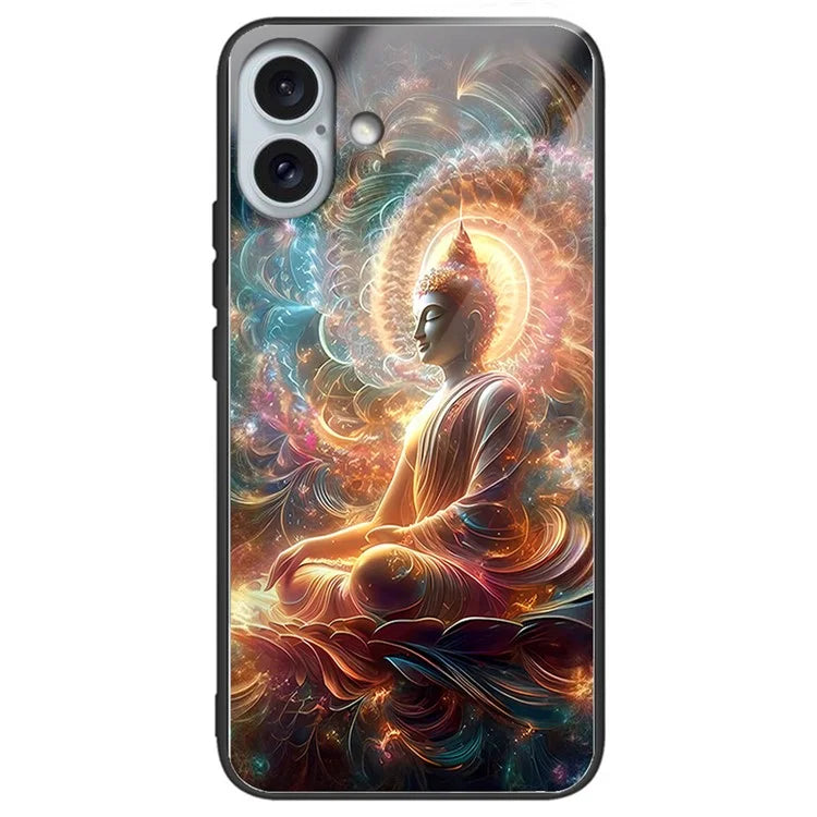 For iPhone 16 Plus Case Tempered Glass TPU Drop-Proof Phone Cover Pattern Printing
