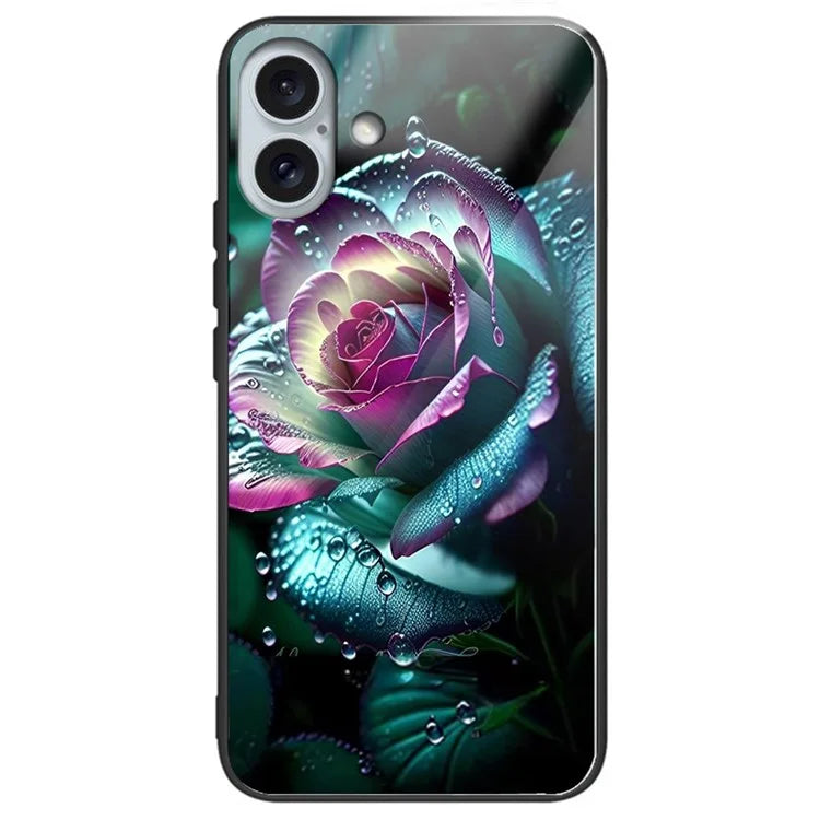 For iPhone 16 Plus Case Tempered Glass TPU Drop-Proof Phone Cover Pattern Printing