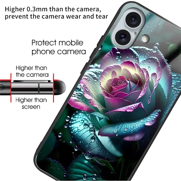 For iPhone 16 Plus Case Tempered Glass TPU Drop-Proof Phone Cover Pattern Printing