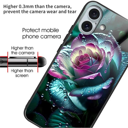 For iPhone 16 Plus Case Tempered Glass TPU Drop-Proof Phone Cover Pattern Printing