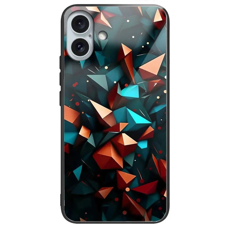 For iPhone 16 Plus Case Tempered Glass TPU Drop-Proof Phone Cover Pattern Printing