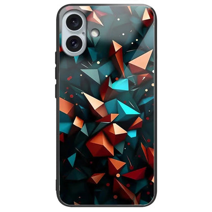 For iPhone 16 Plus Case Tempered Glass TPU Drop-Proof Phone Cover Pattern Printing