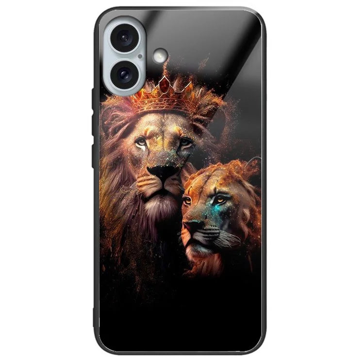 For iPhone 16 Plus Case Tempered Glass TPU Drop-Proof Phone Cover Pattern Printing