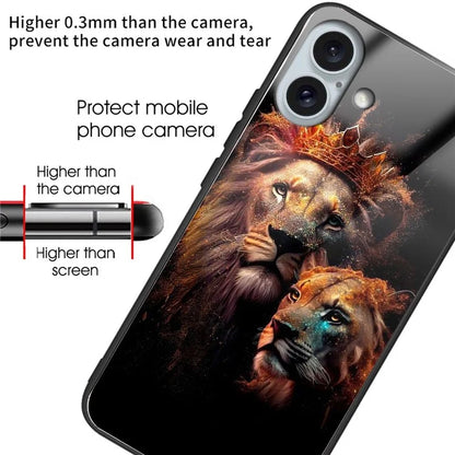 For iPhone 16 Plus Case Tempered Glass TPU Drop-Proof Phone Cover Pattern Printing