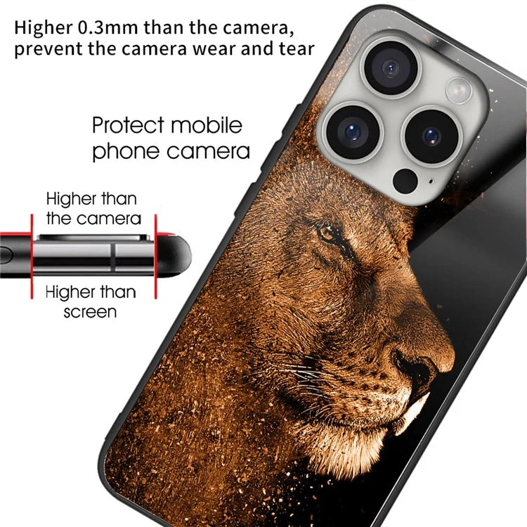 For iPhone 16 Pro Case Tempered Glass TPU Drop-Proof Phone Cover Pattern Printing