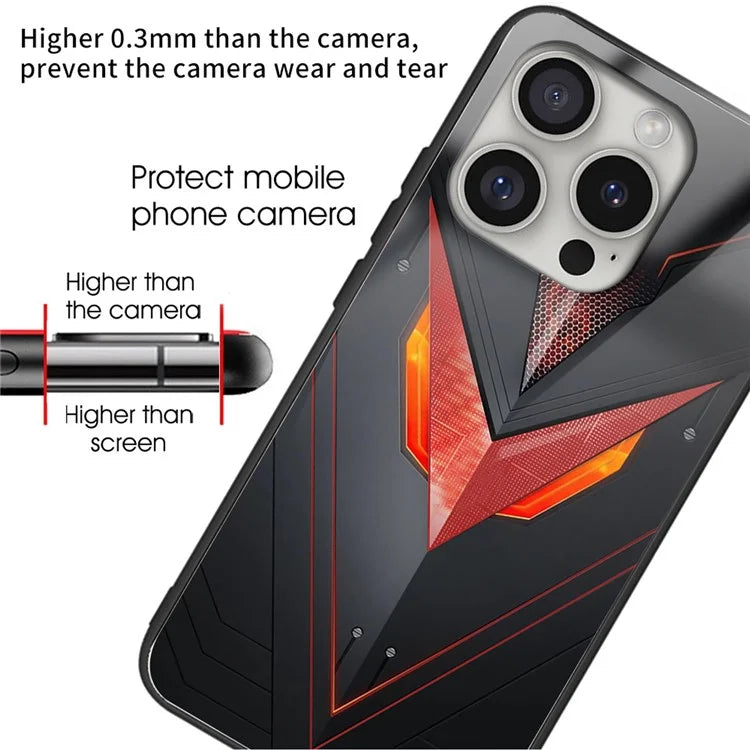 For iPhone 16 Pro Case Tempered Glass TPU Drop-Proof Phone Cover Pattern Printing