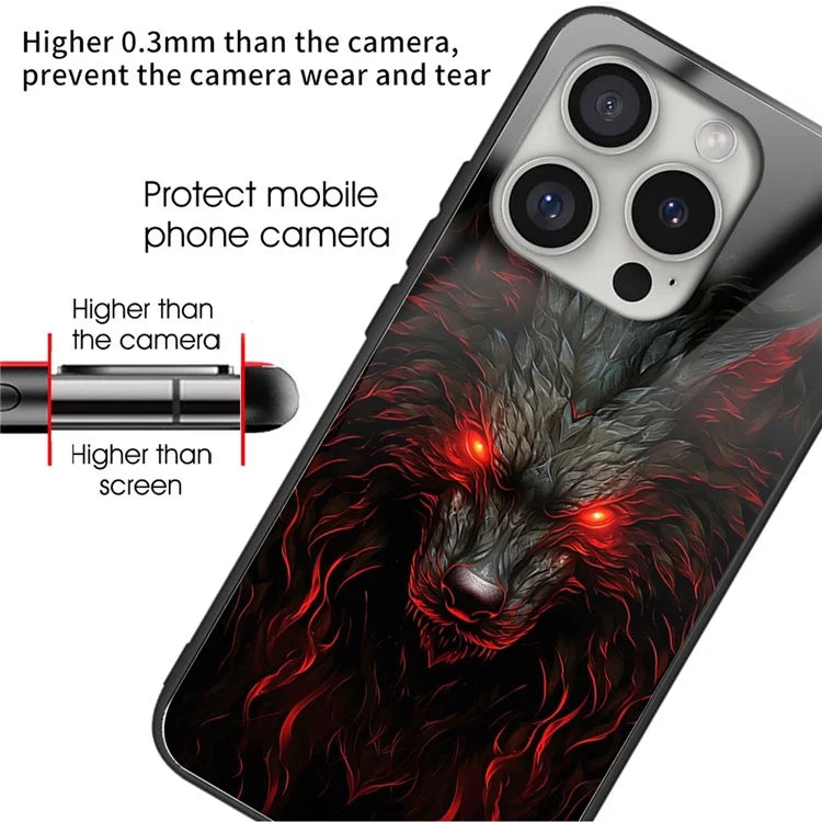 For iPhone 16 Pro Case Tempered Glass TPU Drop-Proof Phone Cover Pattern Printing