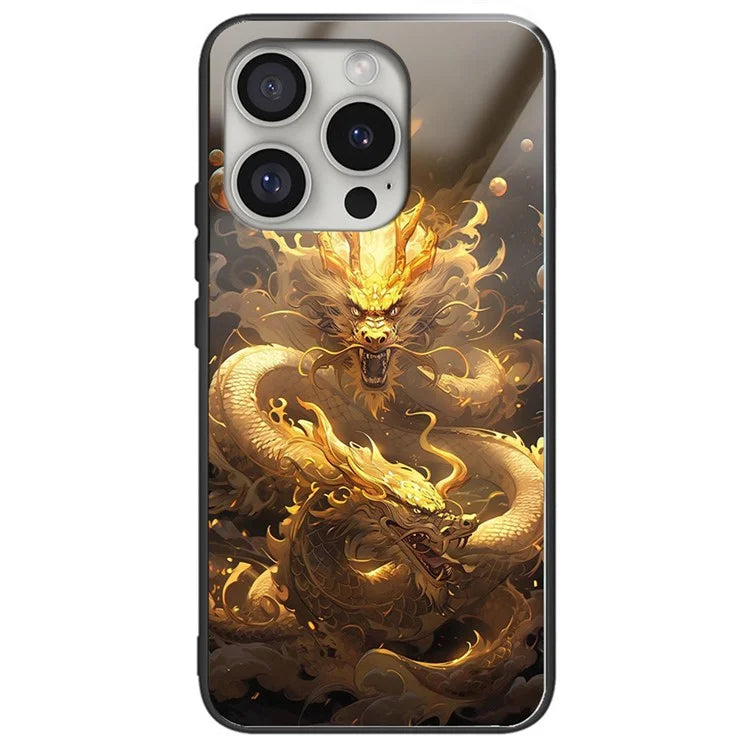 For iPhone 16 Pro Case Tempered Glass TPU Drop-Proof Phone Cover Pattern Printing