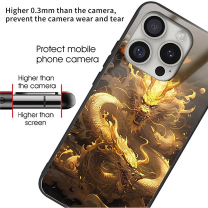 For iPhone 16 Pro Case Tempered Glass TPU Drop-Proof Phone Cover Pattern Printing