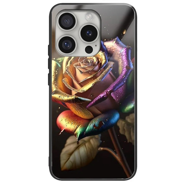 For iPhone 16 Pro Case Tempered Glass TPU Drop-Proof Phone Cover Pattern Printing
