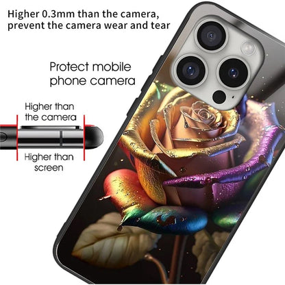 For iPhone 16 Pro Case Tempered Glass TPU Drop-Proof Phone Cover Pattern Printing