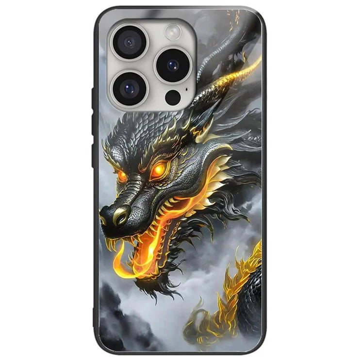For iPhone 16 Pro Case Tempered Glass TPU Drop-Proof Phone Cover Pattern Printing