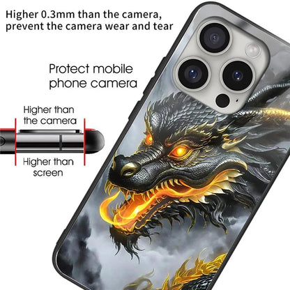 For iPhone 16 Pro Case Tempered Glass TPU Drop-Proof Phone Cover Pattern Printing