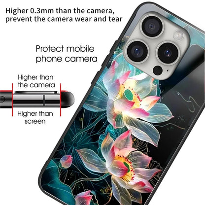 For iPhone 16 Pro Case Tempered Glass TPU Drop-Proof Phone Cover Pattern Printing
