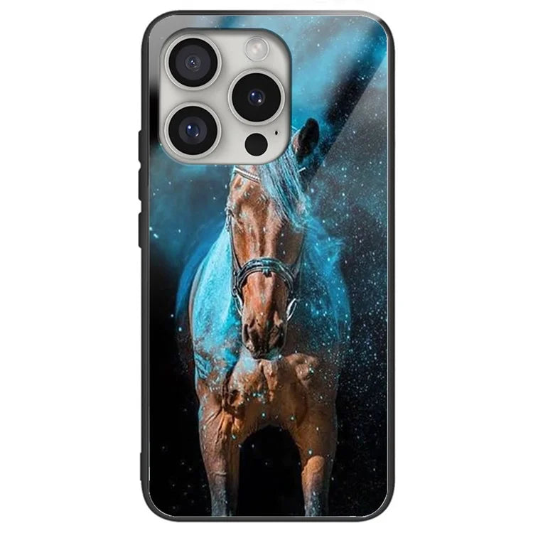 For iPhone 16 Pro Case Tempered Glass TPU Drop-Proof Phone Cover Pattern Printing